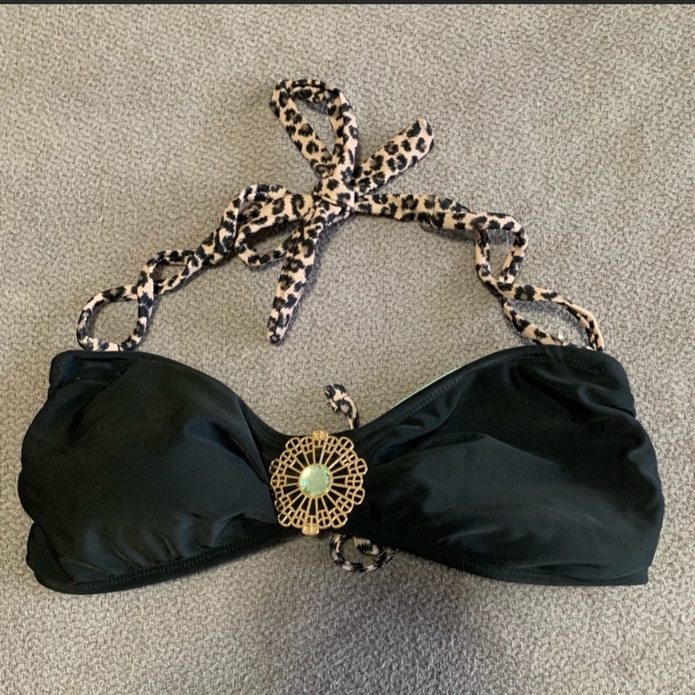 Black Cheetah Print Girl Padded Bikini Top